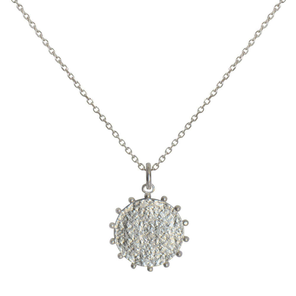 LES POULETTES BIJOUX Collier Argent 925 Rhodié Médaille Martelée et Billes