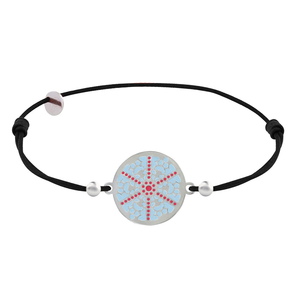 LES POULETTES BIJOUX Bracelet Lien Elastique Noir Médaille Argent Rhodié Flocon Émai
