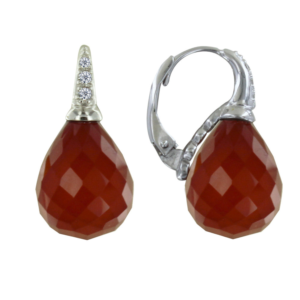 LES POULETTES BIJOUX Boucles d'Oreilles Argent Dormeuse Poire Facettée Cornaline et