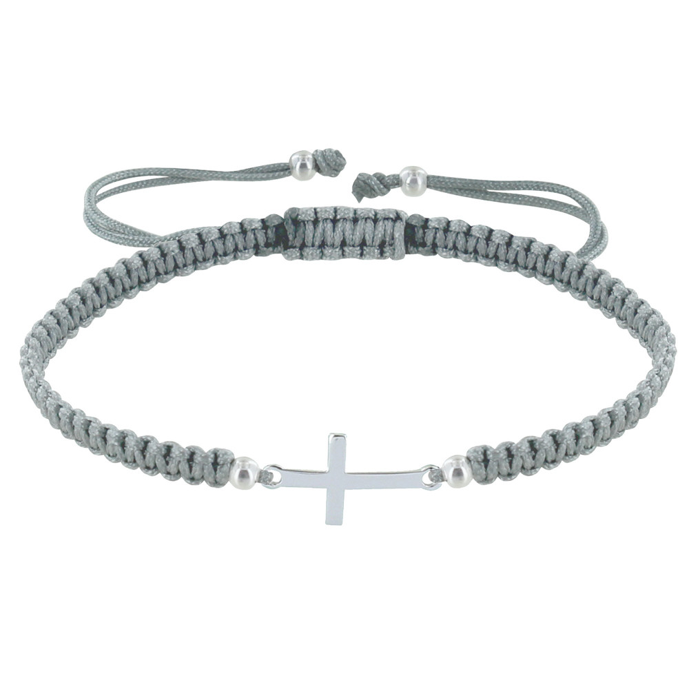 LES POULETTES BIJOUX Bracelet Argent 925 Croix Lien Tréssé - Classics - Gris clair
