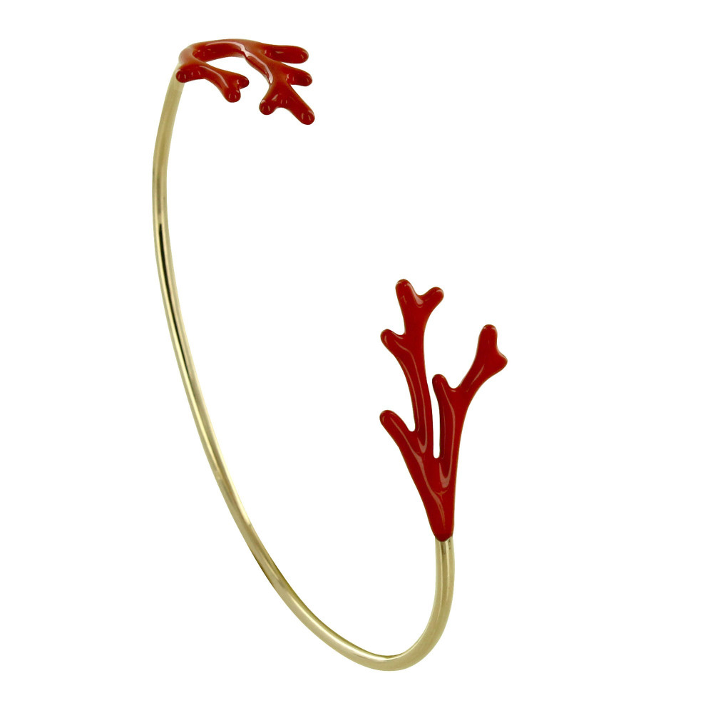 LES POULETTES BIJOUX Bracelet Plaqué Or Demi Jonc Corail Emaillé Rouge