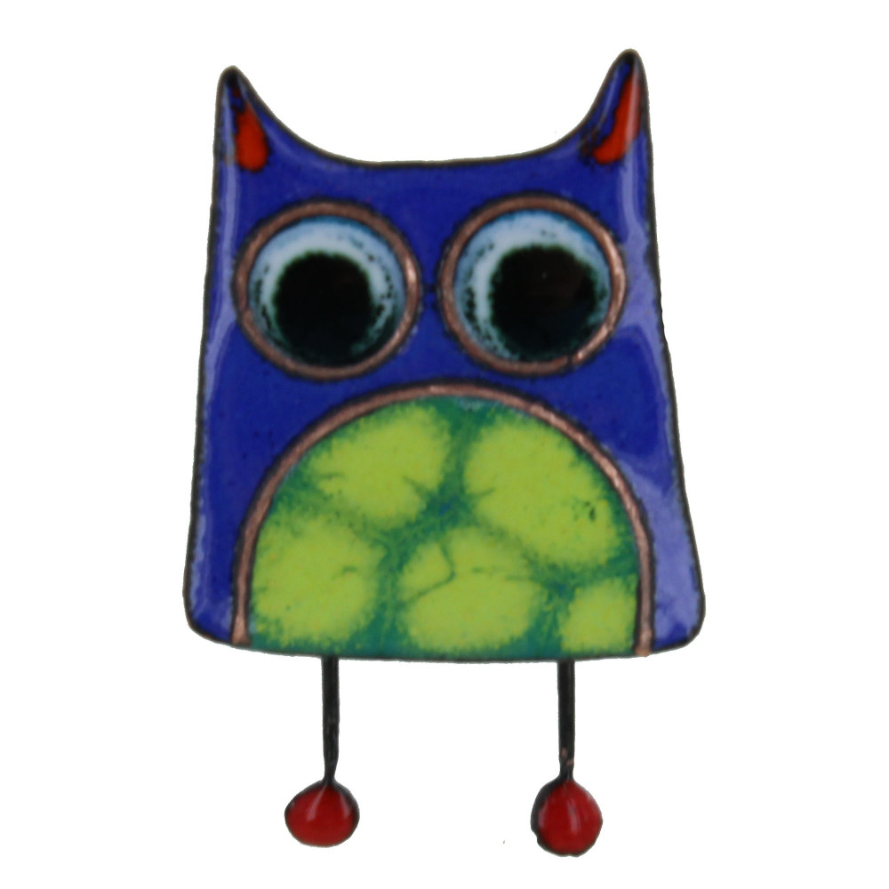 LES POULETTES BIJOUX Broche Pin's Hibou émaillé Bleu à Pois Vert