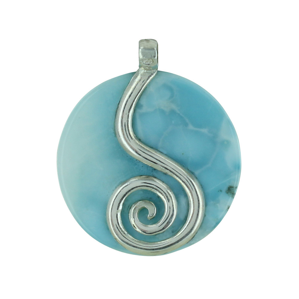 LES POULETTES BIJOUX Pendentif Argent Serpentin et Disque de Larimar