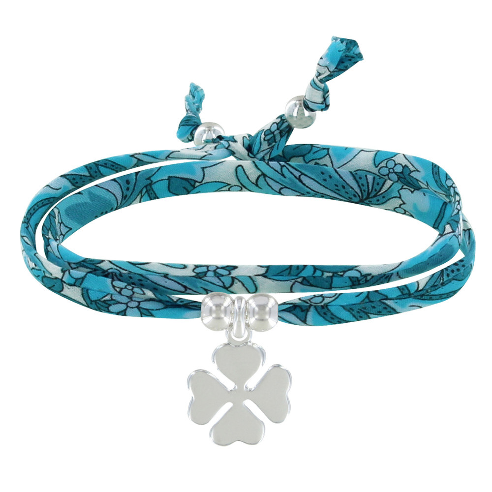 LES POULETTES BIJOUX Bracelet Double Tour Lien liberty et Trèfle Argent 925 - Colors