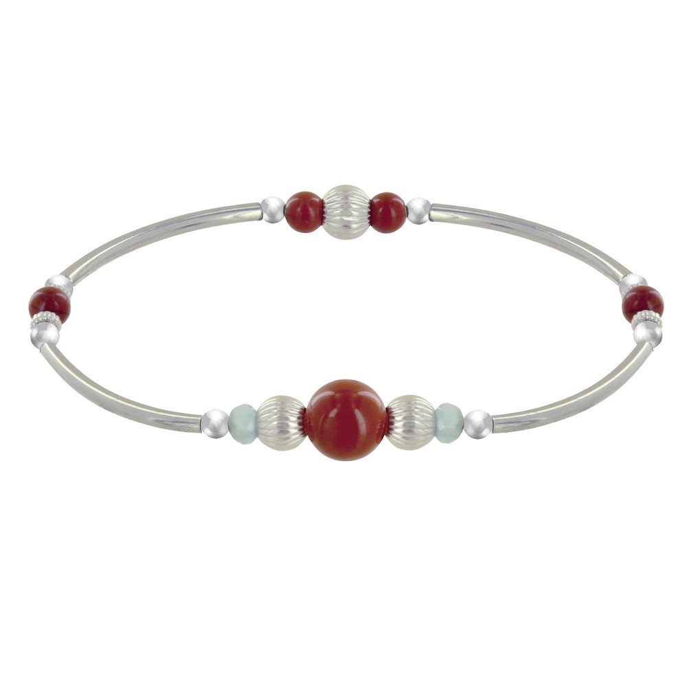 LES POULETTES BIJOUX Bracelet Elastique Tubes Argent Rhodié Deux Anneaux de Larimar