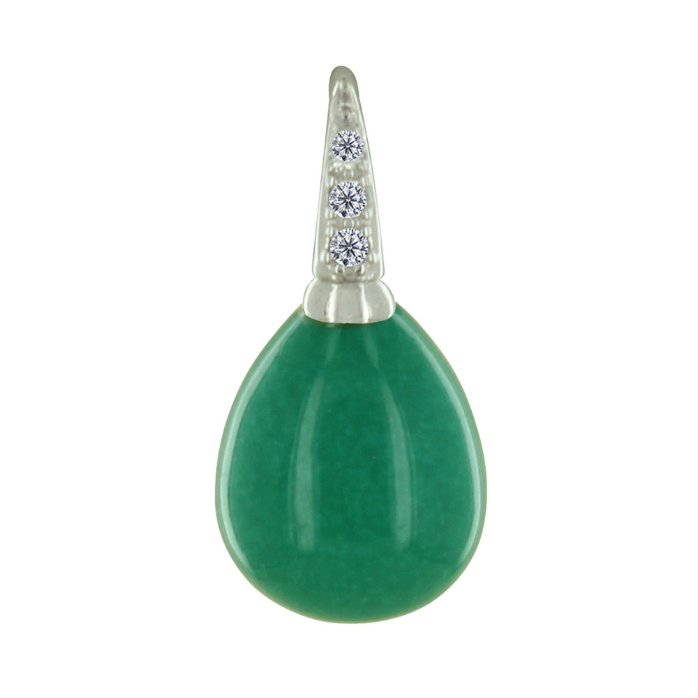 LES POULETTES BIJOUX Pendentif Argent Rhodié Poire Aventurine et Strass