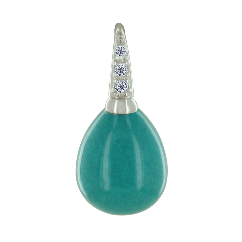 LES POULETTES BIJOUX Pendentif Argent Rhodié Poire Turquoise Verte et Strass