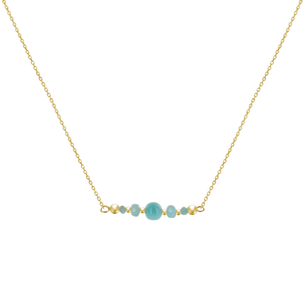 LES POULETTES BIJOUX Collier Chaine Plaqué Or Une Perle et Quatre Anneaux Facettés d
