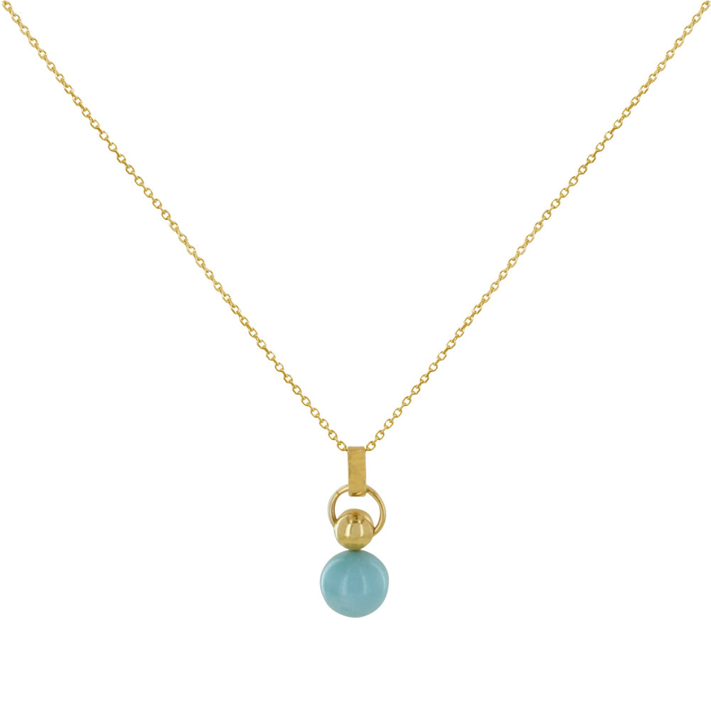 LES POULETTES BIJOUX Collier Chaine Plaqué Or Perle de Larimar Anneau et Perle Plaqu