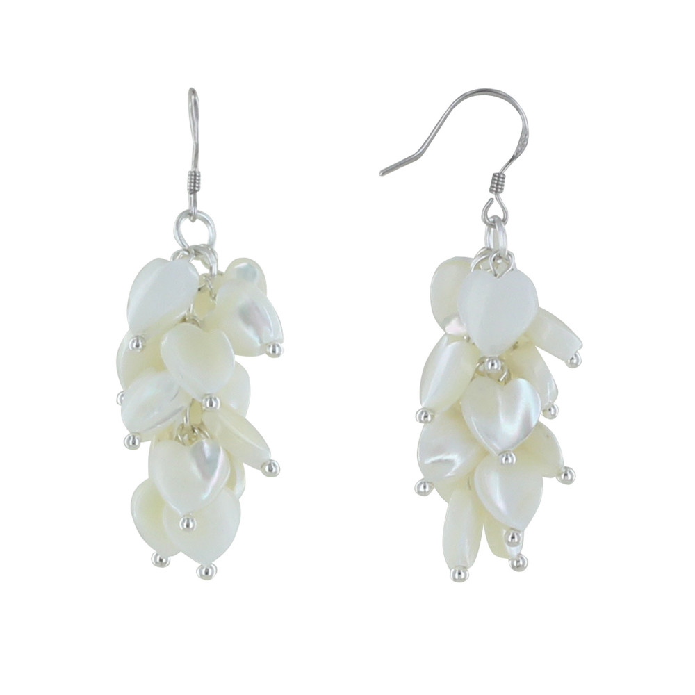 LES POULETTES BIJOUX Boucles d'Oreilles Argent Grappe de Coeurs de Nacre
