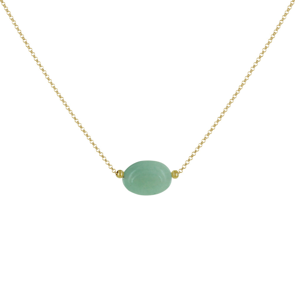 LES POULETTES BIJOUX Collier Plaqué Or Pierre Ovale de Quartz Vert