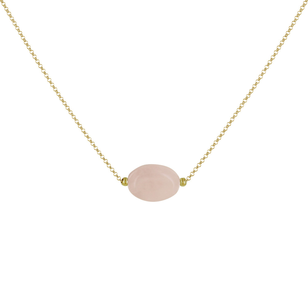 LES POULETTES BIJOUX Collier Plaqué Or Pierre Ovale de Quartz Rose