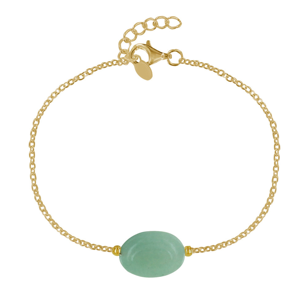LES POULETTES BIJOUX Bracelet Plaqué Or Pierre Ovale de Quartz Vert