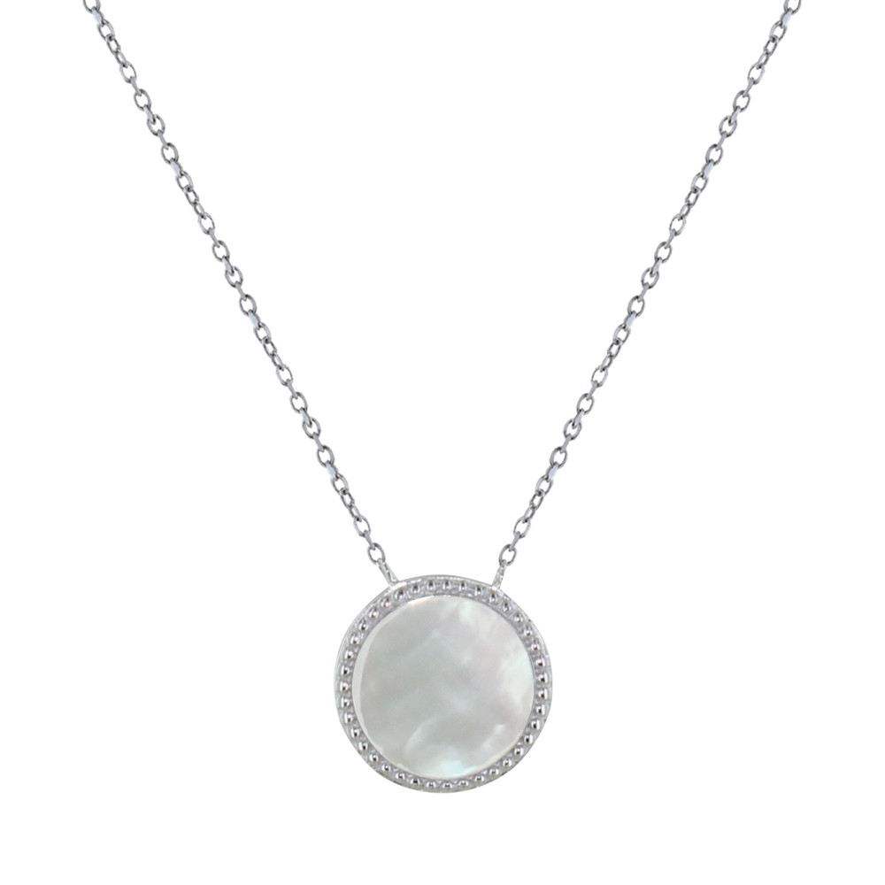 LES POULETTES BIJOUX Collier Argent 925 Rhodié Rond de Nacre Ivoire