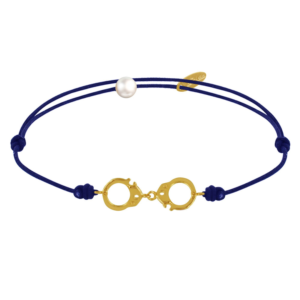 LES POULETTES BIJOUX Bracelet Lien Plaqué Or Petites Menottes - Bleu Navy
