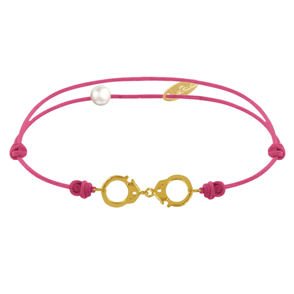 LES POULETTES BIJOUX Bracelet Lien Plaqué Or Petites Menottes - Fuchsia