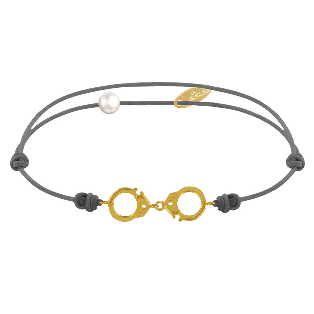 LES POULETTES BIJOUX Bracelet Lien Plaqué Or Petites Menottes - Gris