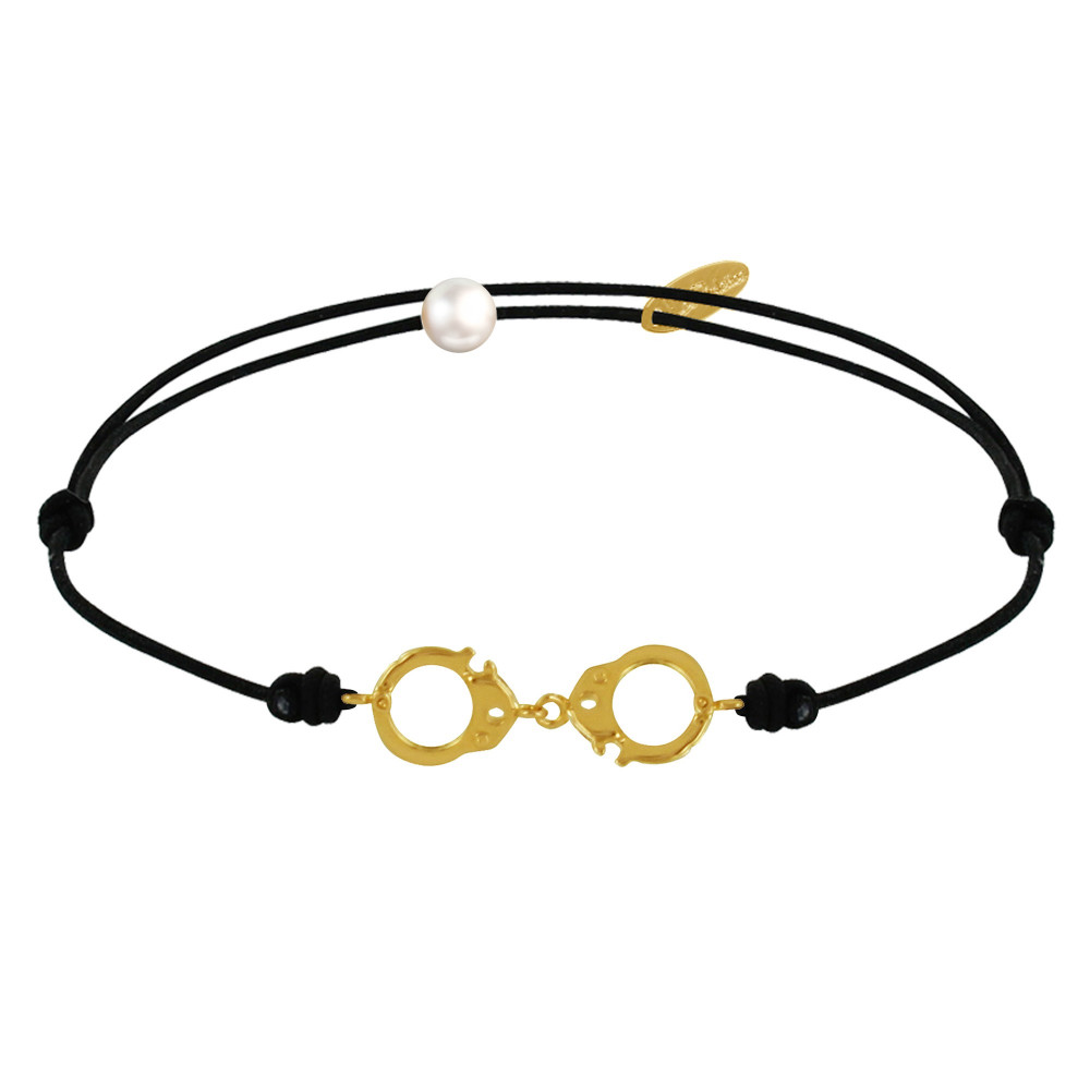 LES POULETTES BIJOUX Bracelet Lien Plaqué Or Petites Menottes - Noir