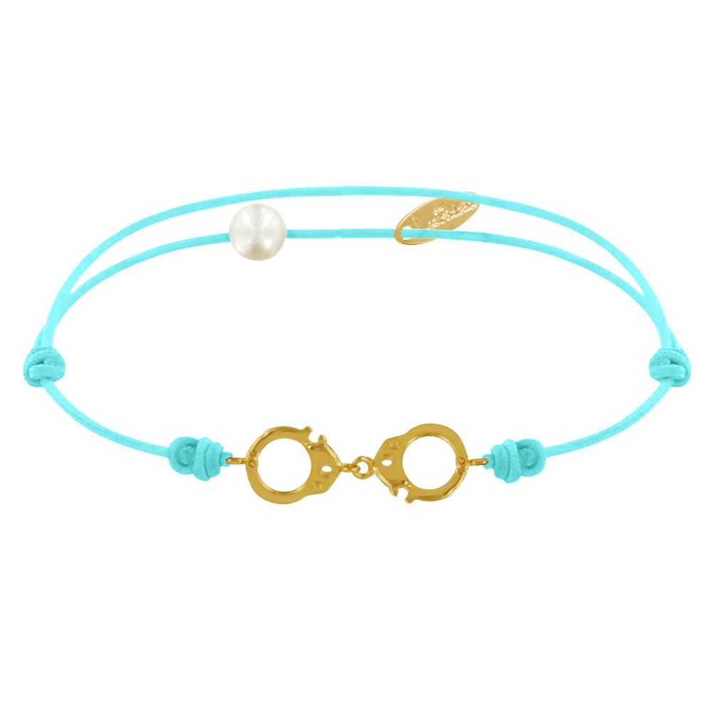 LES POULETTES BIJOUX Bracelet Lien Plaqué Or Petites Menottes - Turquoise
