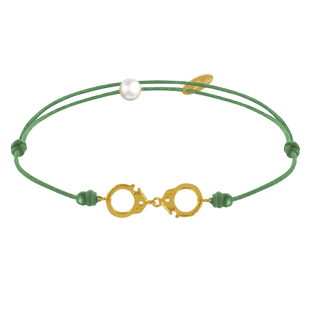 LES POULETTES BIJOUX Bracelet Lien Plaqué Or Petites Menottes - Vert