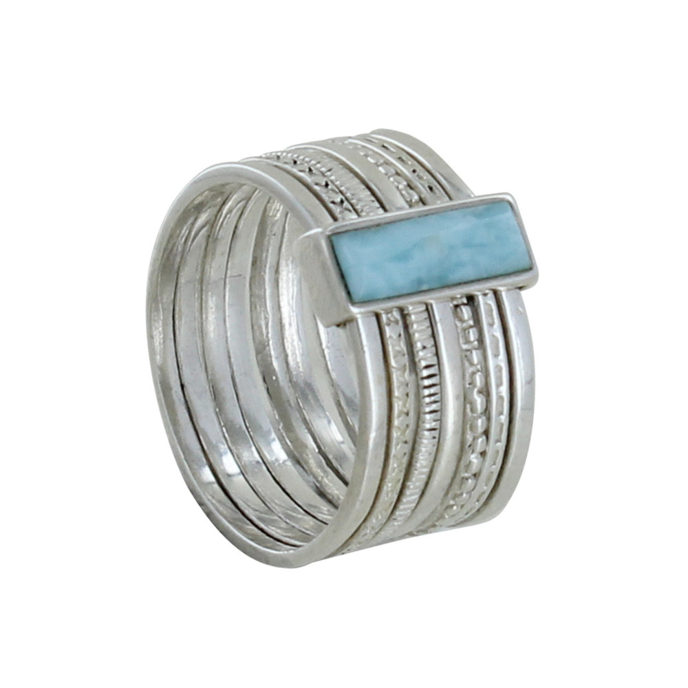 LES POULETTES BIJOUX Bague Argent 925 Semainier et Rectangle de Larimar - taille 50