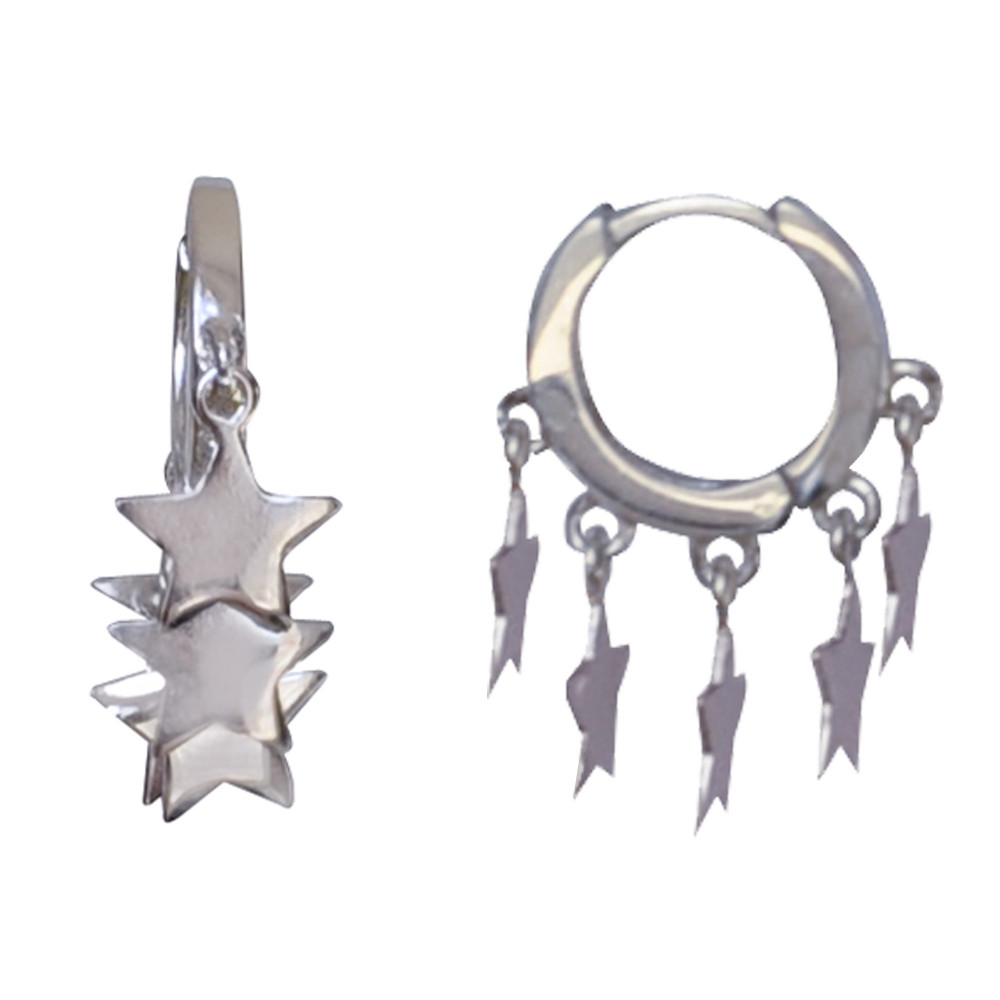 LES POULETTES BIJOUX Boucles d'Oreilles Argent 925 Rhodié Petites Créoles et Etoiles