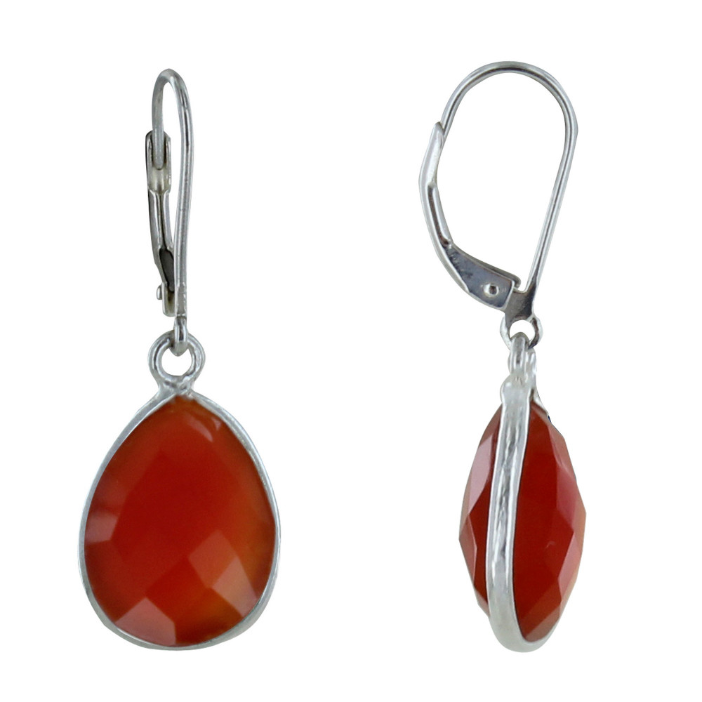 LES POULETTES BIJOUX Boucles d'Oreilles Argent Goutte de Cornaline Facettée
