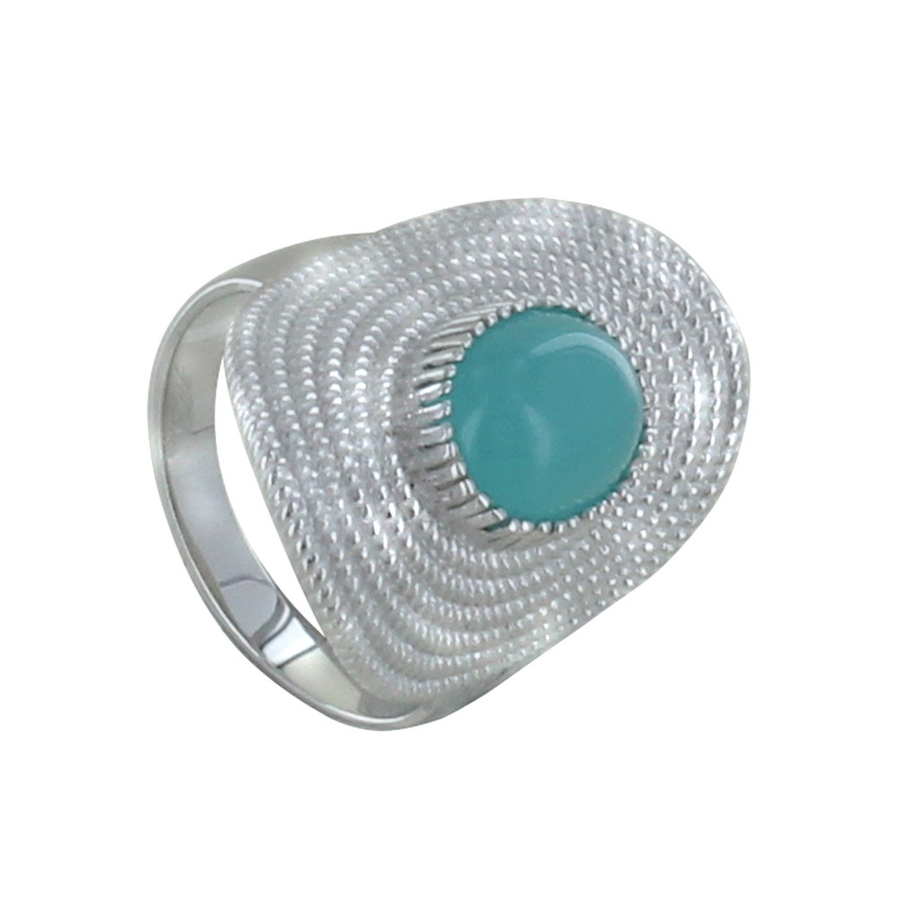 LES POULETTES BIJOUX Bague Argent Rhodié Ovale Torsadé et sa Pierre Couleur Amazonit