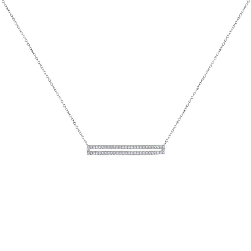 LES POULETTES BIJOUX Collier Argent 925 Rhodié Rectangle Ajouré de Strass