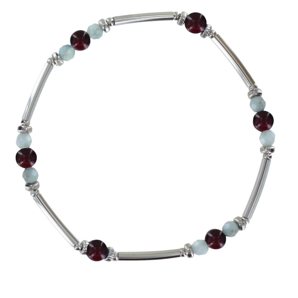 LES POULETTES BIJOUX Bracelet Elastique Tubes Argent Rhodié Huit Perles de Larimar F