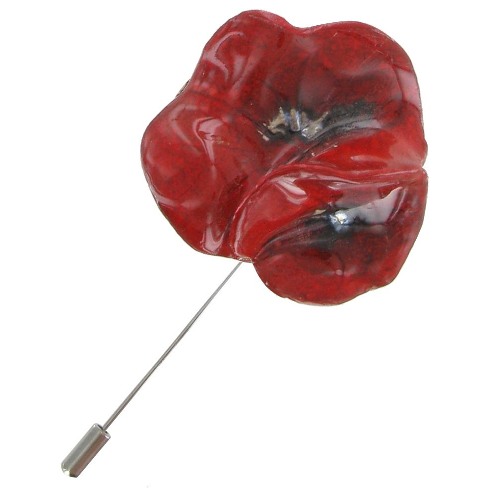 LES POULETTES BIJOUX Broche Métal Argenté Deux Coquelicots Sans Pistil Céramique Rou