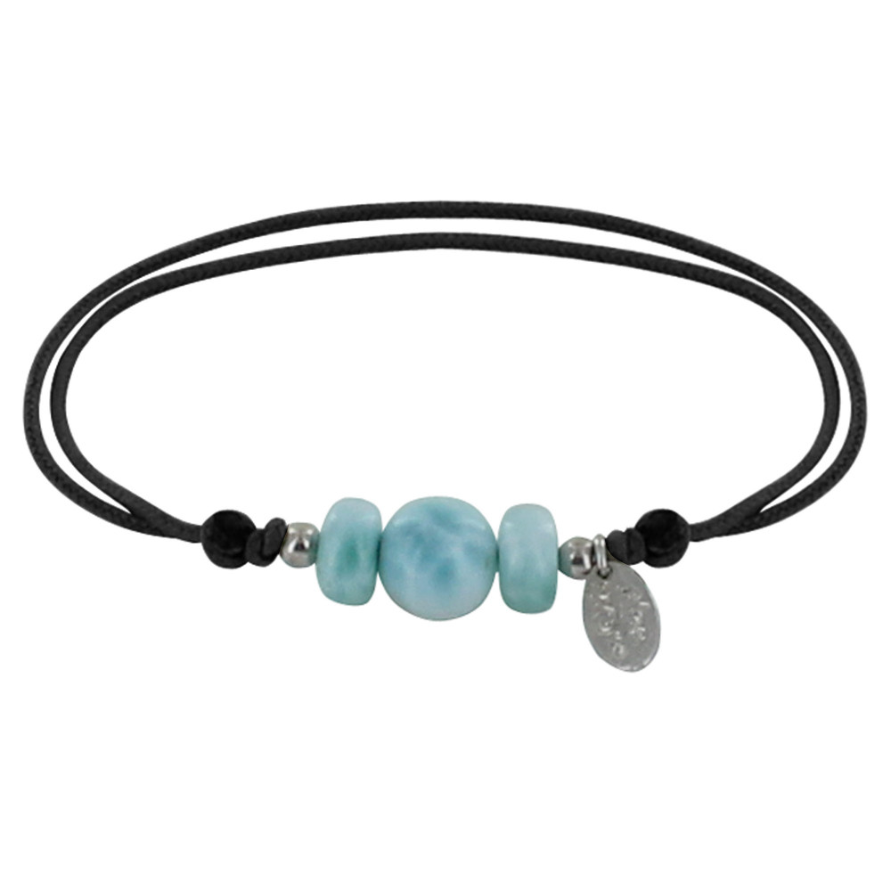 LES POULETTES BIJOUX Bracelet Lien Une Perle et Deux Anneaux de Larimar