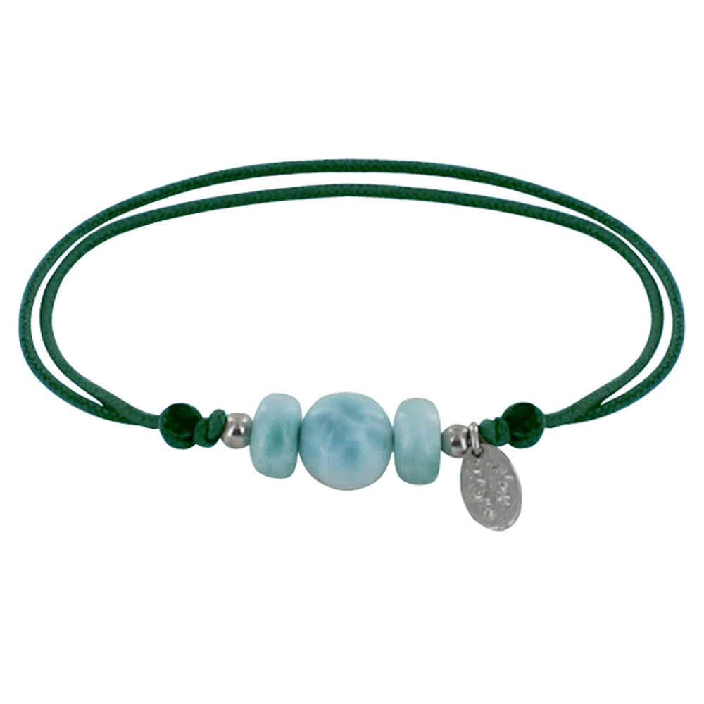 LES POULETTES BIJOUX Bracelet Lien Une Perle et Deux Anneaux de Larimar - Vert