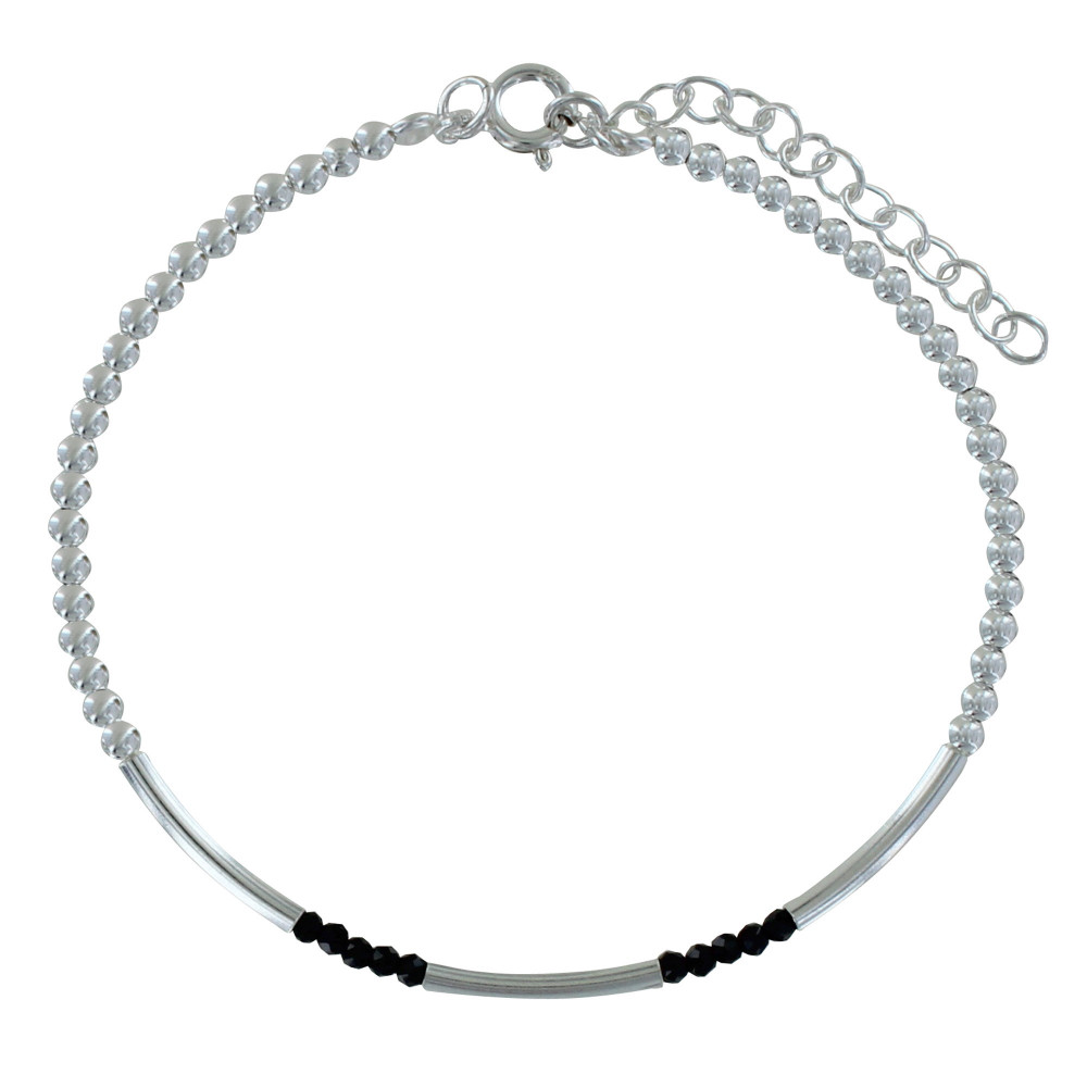 LES POULETTES BIJOUX Bracelet Argent Perles Tubes et Dix Perles Facettées d'Onyx Noir