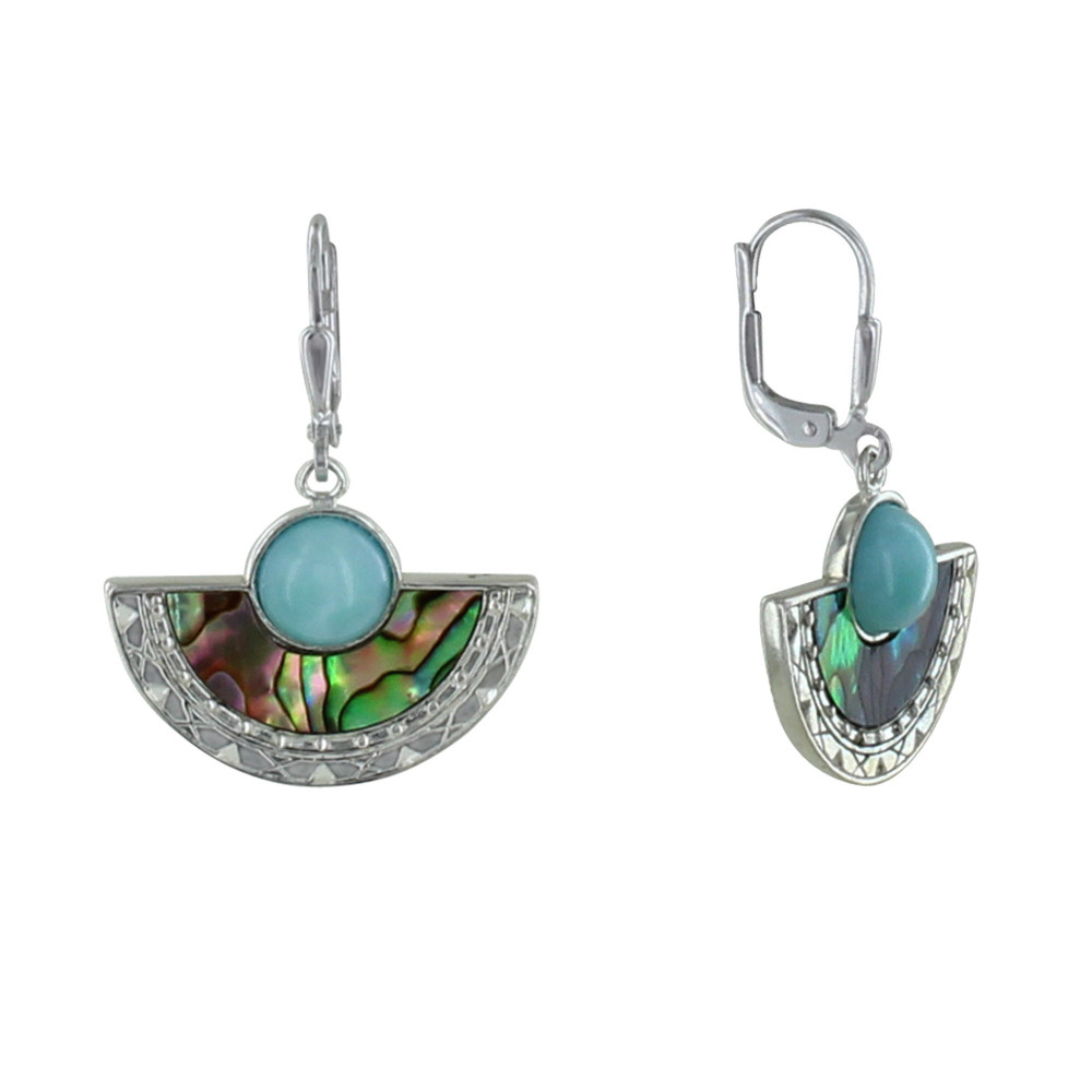 LES POULETTES BIJOUX Boucles d'Oreilles Argent Eventail de Nacre Abalone et Perle de