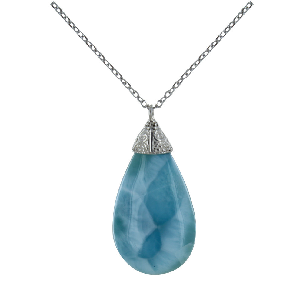 LES POULETTES BIJOUX Collier Chaine Argent Rhodié et Pendentif Grosse Goutte de Lari