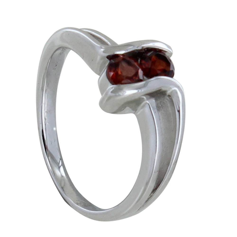 LES POULETTES BIJOUX Bague Argent 925 Rhodié Double Grenat - taille 60