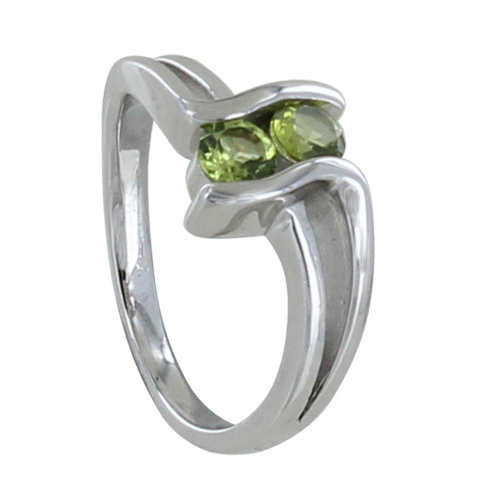 LES POULETTES BIJOUX Bague Argent 925 Rhodié Double Péridot - taille 58
