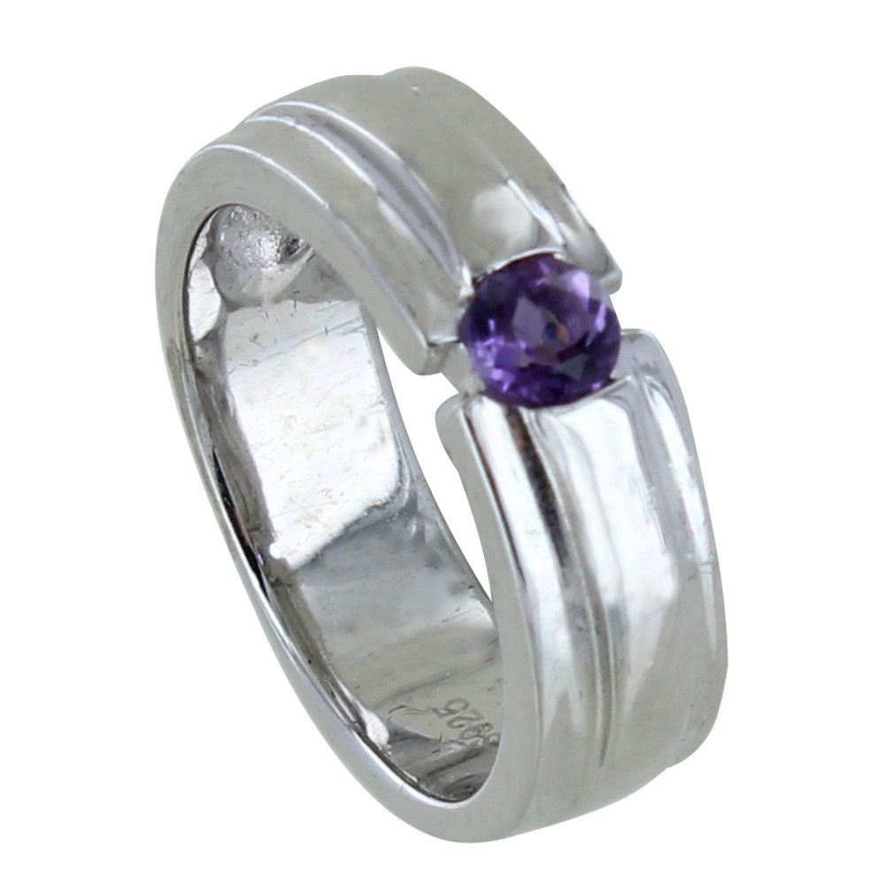 LES POULETTES BIJOUX - Bague Argent 925 Rhodié Large Améthyste Ronde - taille 54