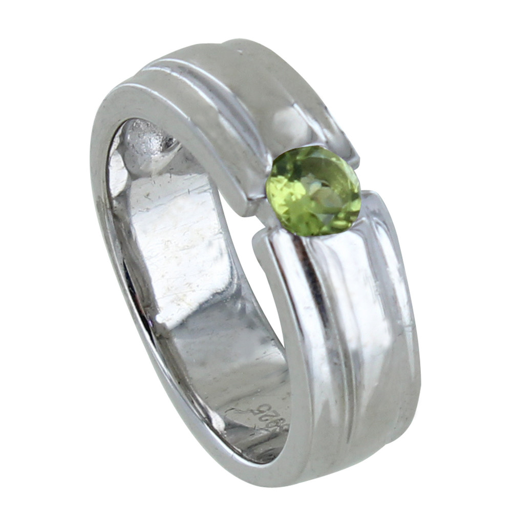 LES POULETTES BIJOUX Bague Argent 925 Rhodié Large Péridot Rond - taille 58