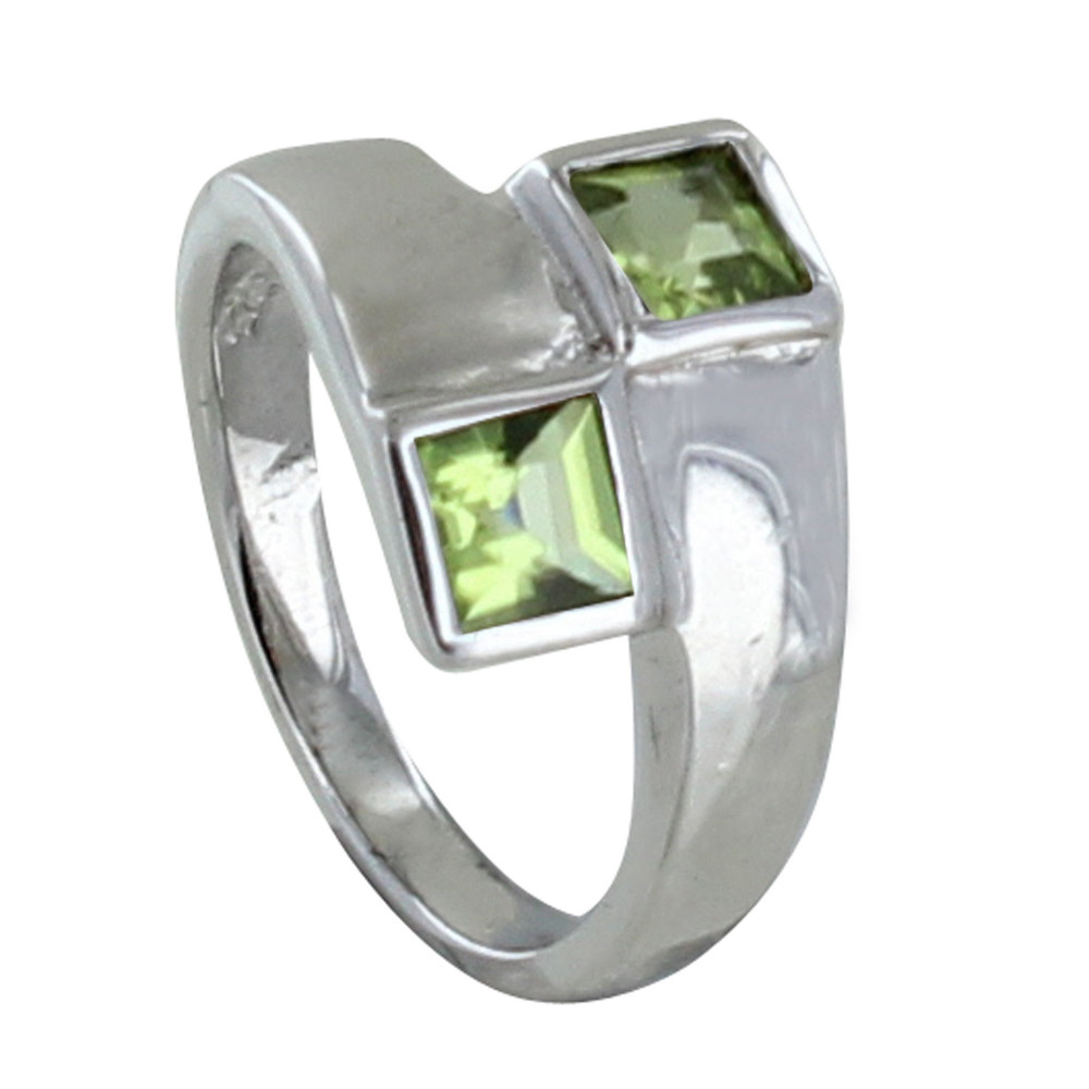 LES POULETTES BIJOUX Bague Argent 925 Rhodié Toi et Moi Carré Péridot