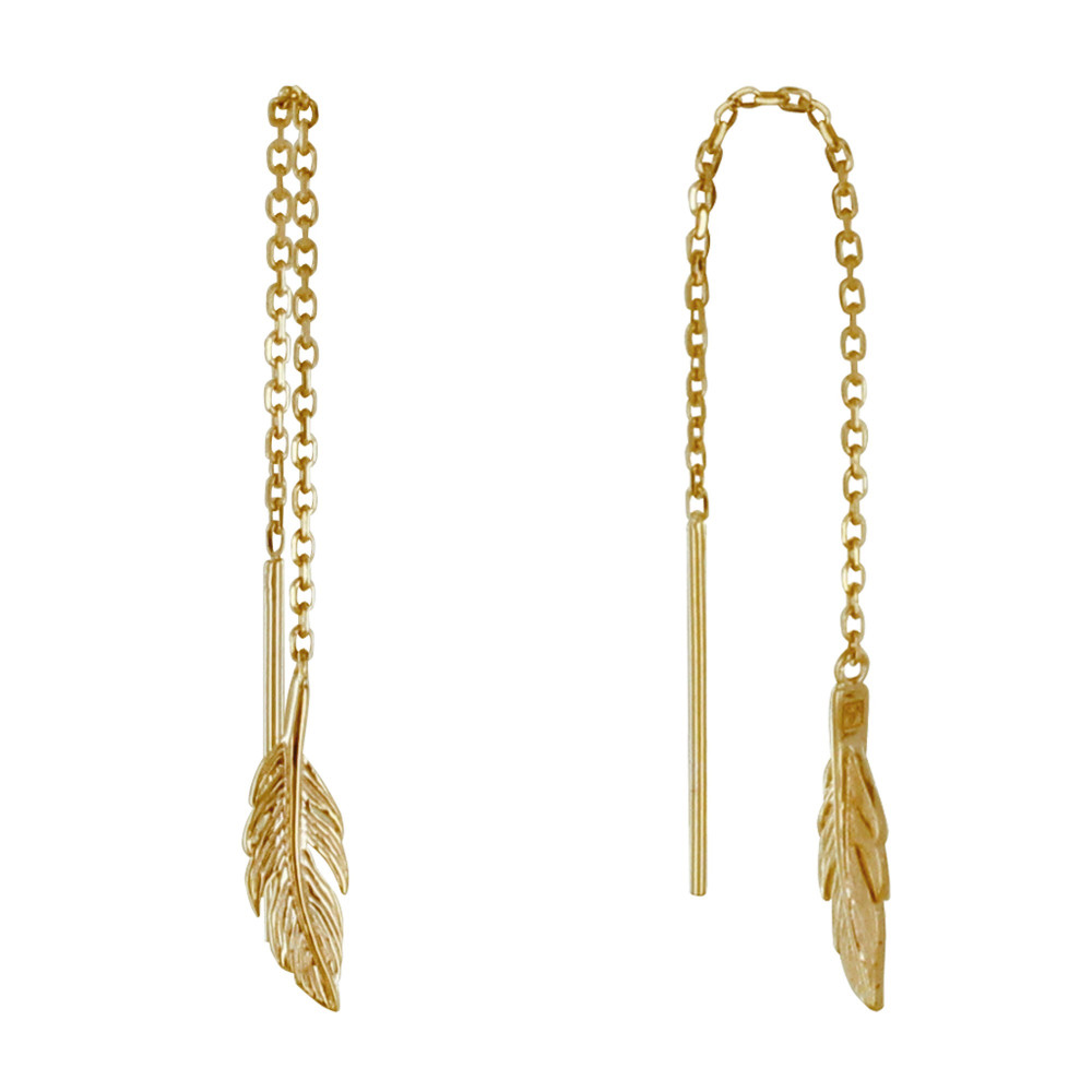 LES POULETTES BIJOUX Boucles d'Oreilles Chainette Plaqué Or Plumes