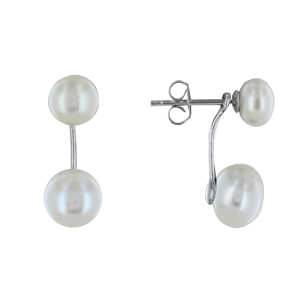 LES POULETTES BIJOUX Boucles d'Oreilles Clou Argent Deux Perles de Culture Blanches