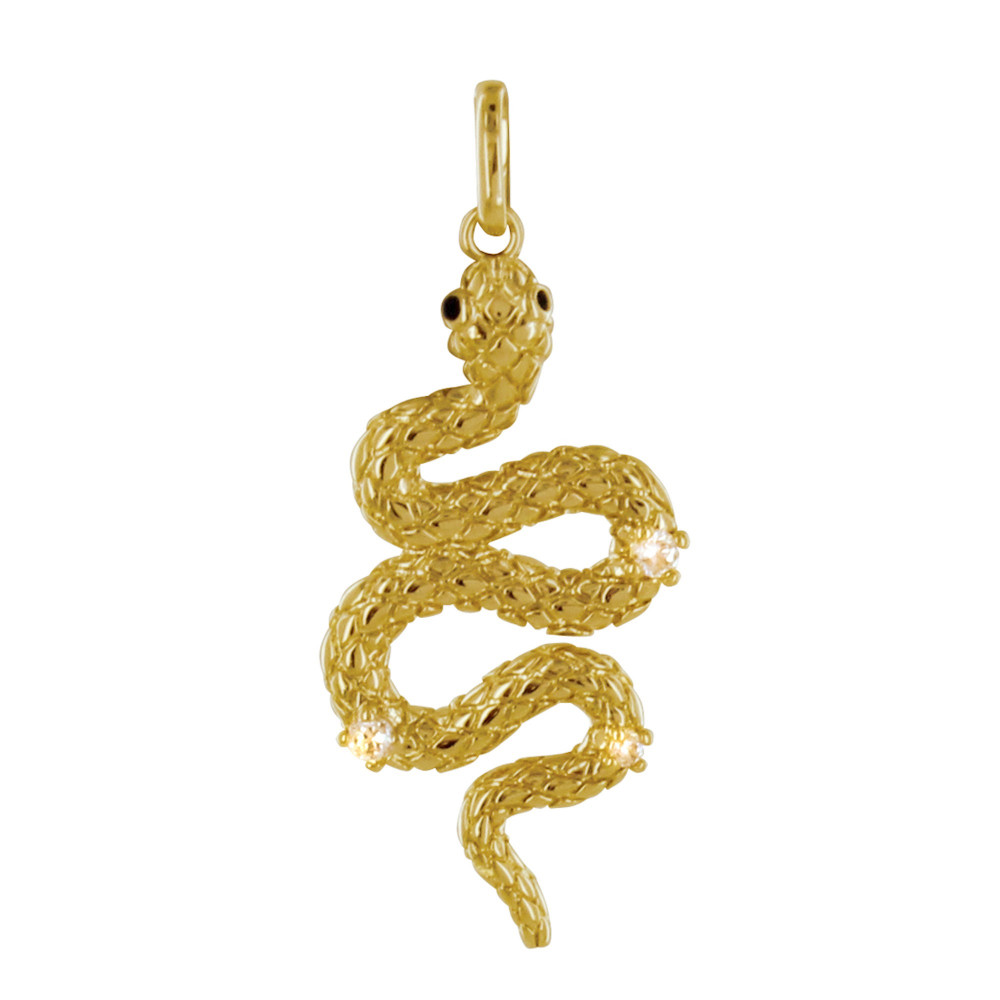 LES POULETTES BIJOUX Pendentif Plaqué Or Serpent et Trois Strass