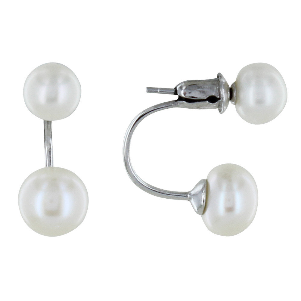 LES POULETTES BIJOUX Boucles d'Oreilles Clou Argent Deux Perles de Culture Blanches