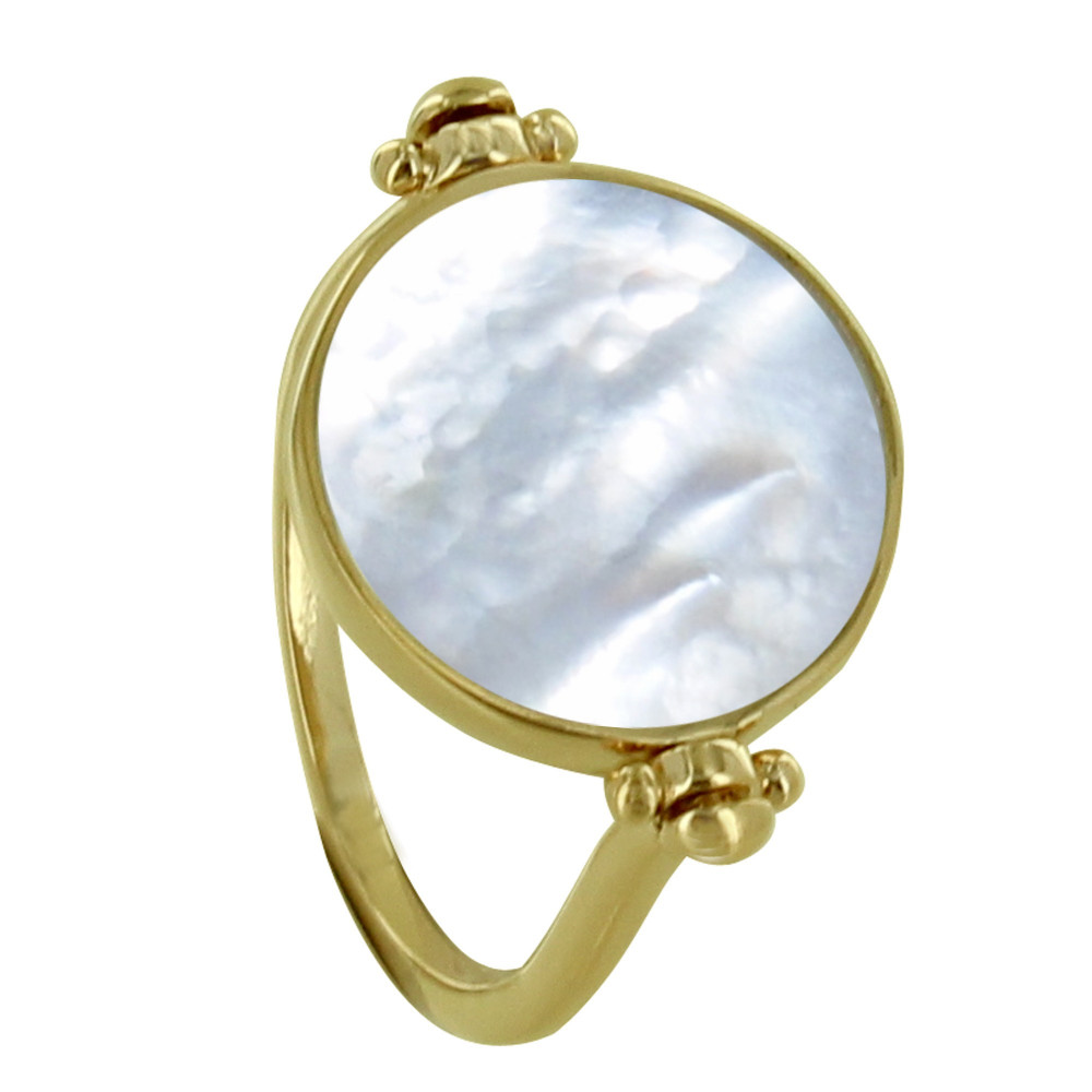 LES POULETTES BIJOUX - Bague Plaqué Or Mobile Rond de Nacre - taille 58