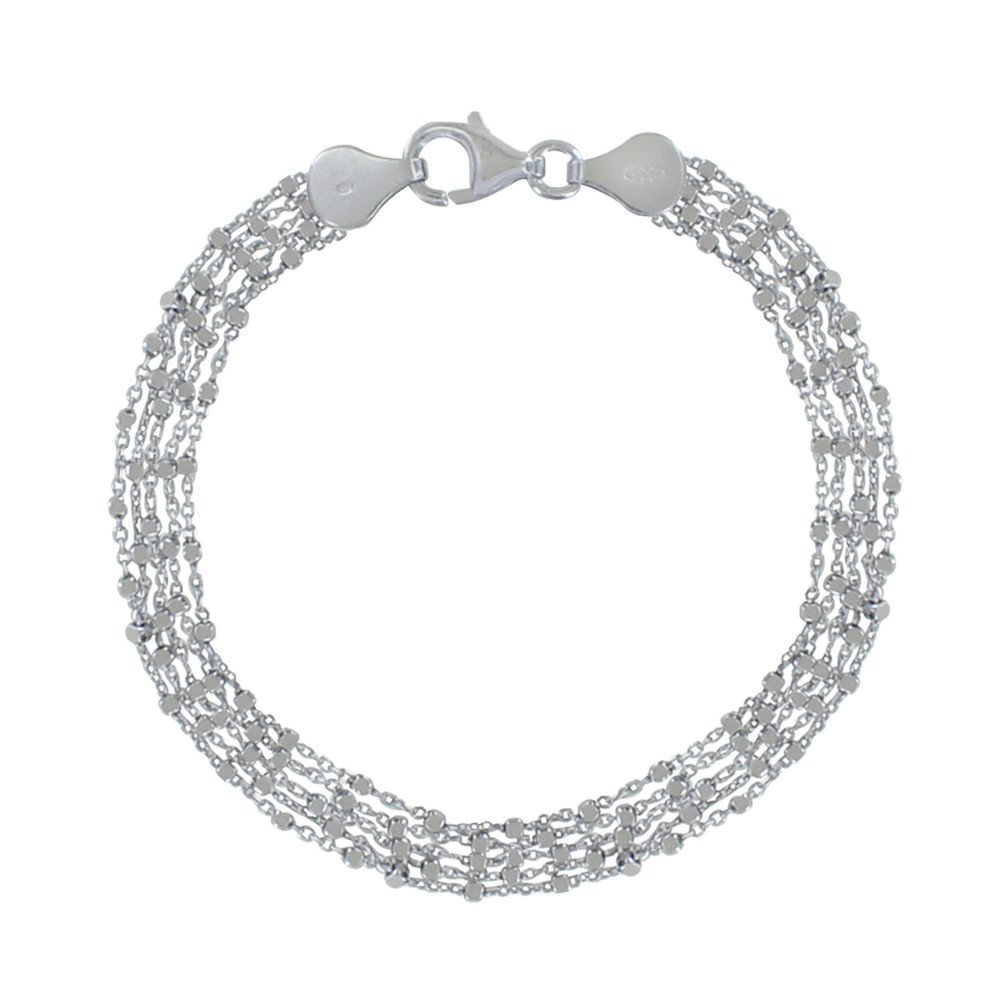 LES POULETTES BIJOUX Bracelet Argent Rhodié Multiples Chaines Petits Carrés