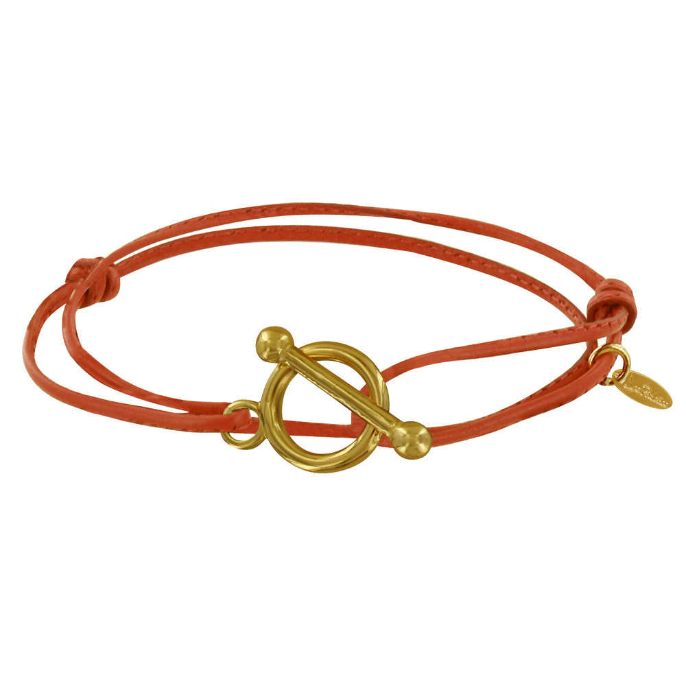 LES POULETTES BIJOUX - Bracelet Double Tour Plaqué Or Fermoir T et Lien en Cuir Coul