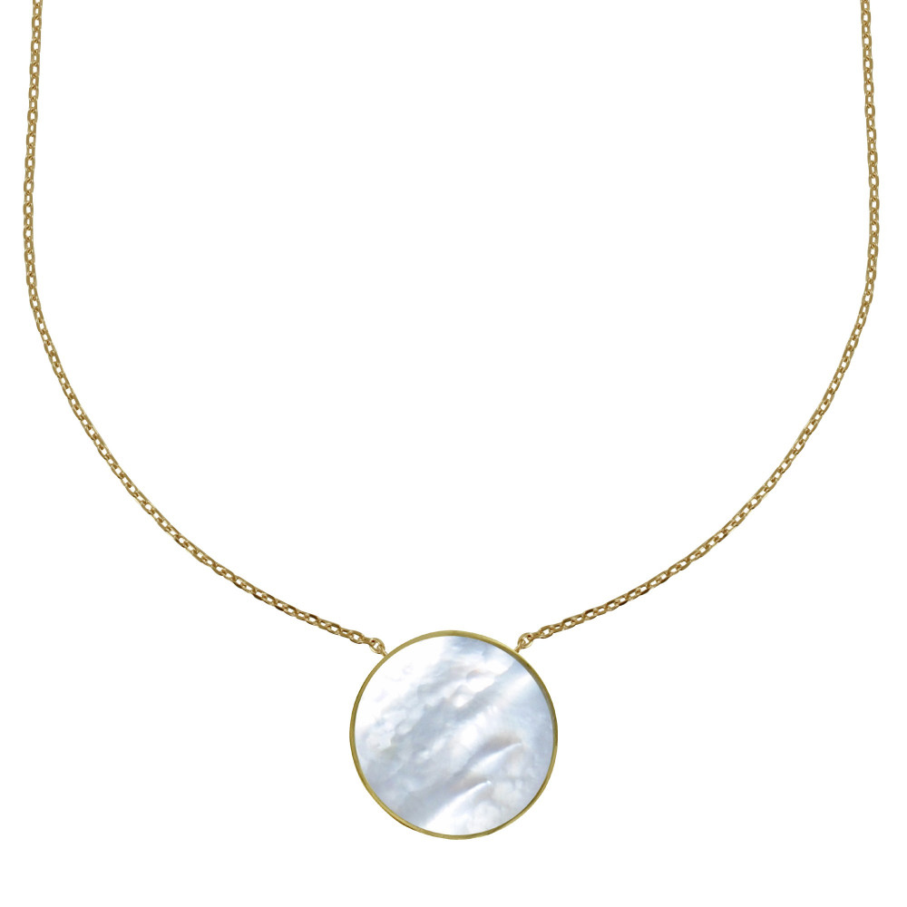 LES POULETTES BIJOUX Collier Plaqué Or Rond de Nacre Ivoire Lisse