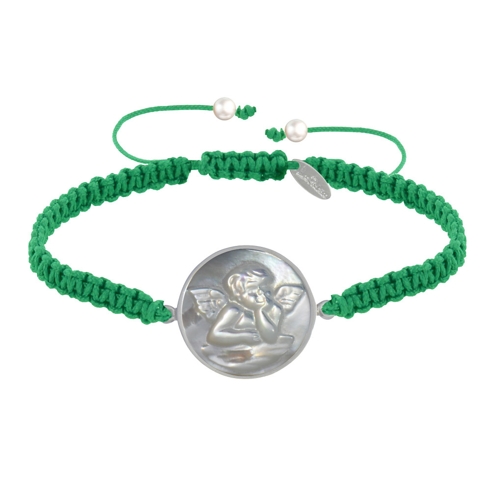 LES POULETTES BIJOUX Bracelet Lien Tréssé Médaille Ronde Argent 925 et Nacre Ange Ra